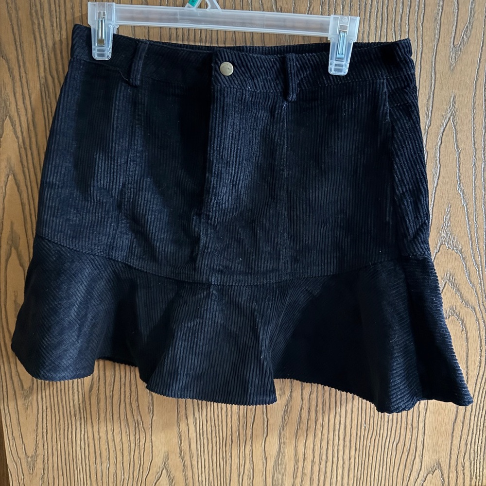 Black Corduroy Ruffle Skirt